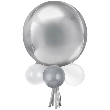 26" x 16" Platinum & Orb Latex Balloon Chandelier - Platinum, 18 pieces