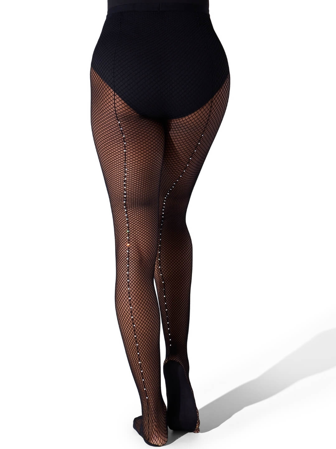 Rhinestone Fishnet with Back Seam Tights