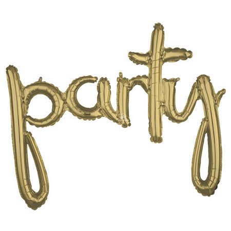 39" Script Phrase "Party" Air-Filled Foil Balloon - White Gold