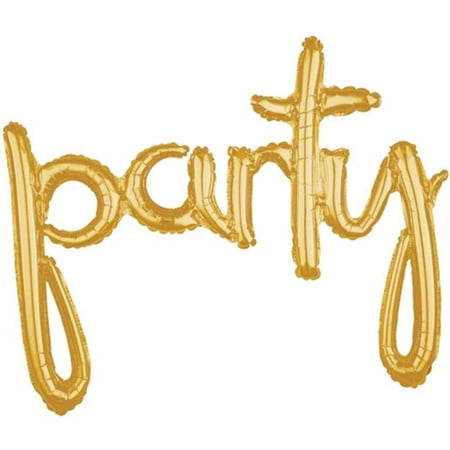 39" Script Phrase "Party" Air-Filled Foil Balloon - Gold