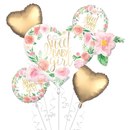 Floral Baby Girl Balloon Bouquet - 5 Pieces