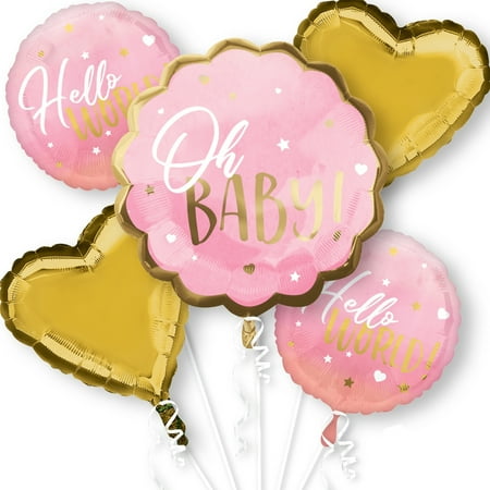 Baby Girl Balloon Bouquet - Pink, 5 Pieces