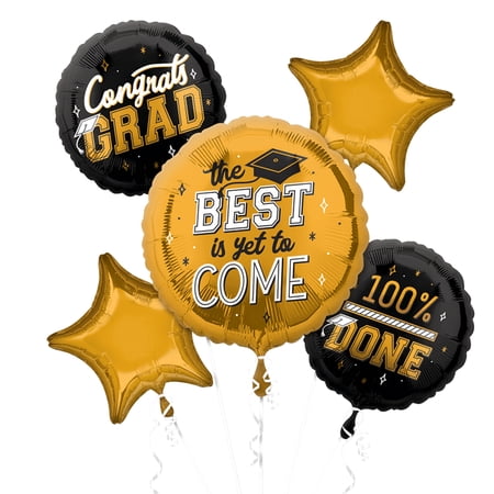 Best Is Yet To Come Graduation Balloon Bouquet - Gold, 5 Pieces