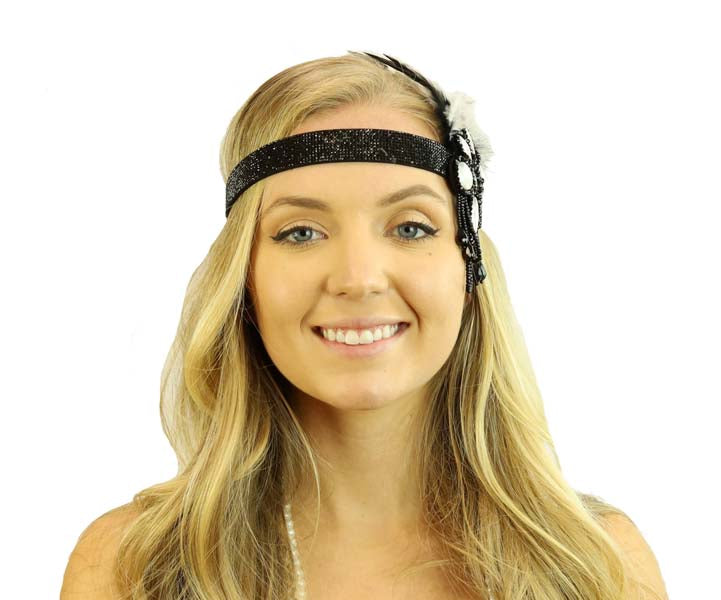 Black Glitter Flapper Headband