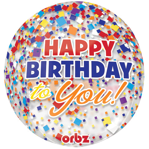 16" Happy Birthday Confetti Orbz® Balloon - Clear
