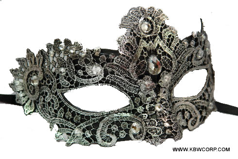 Silver Gemstone Lace Mask