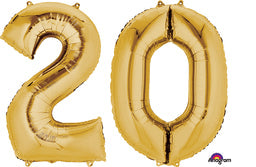 34" Number Bunch "20" Foil Balloon - Gold