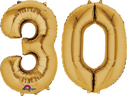 34" Number Bunch "30" Foil Balloon - Gold
