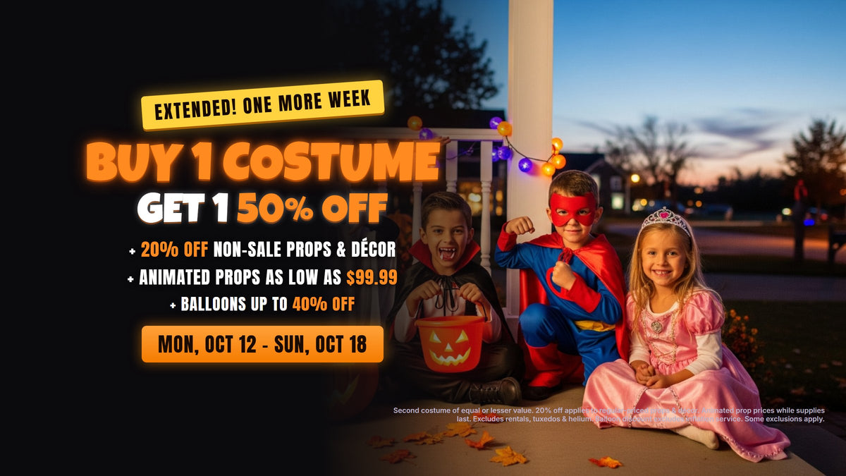 Extended! Buy 1 costume, get 1 50% off, Mon Oct 12 - Sun Oct 18 at Morris Costume