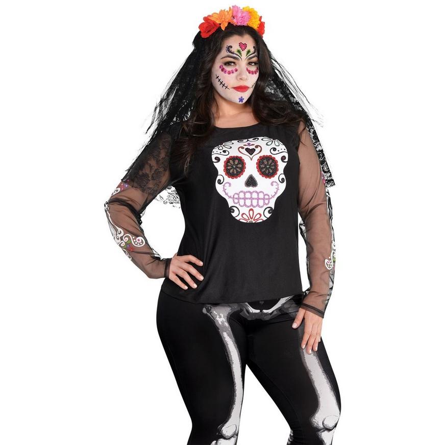 Adult Day of the Dead Long-Sleeve Shirt - Plus