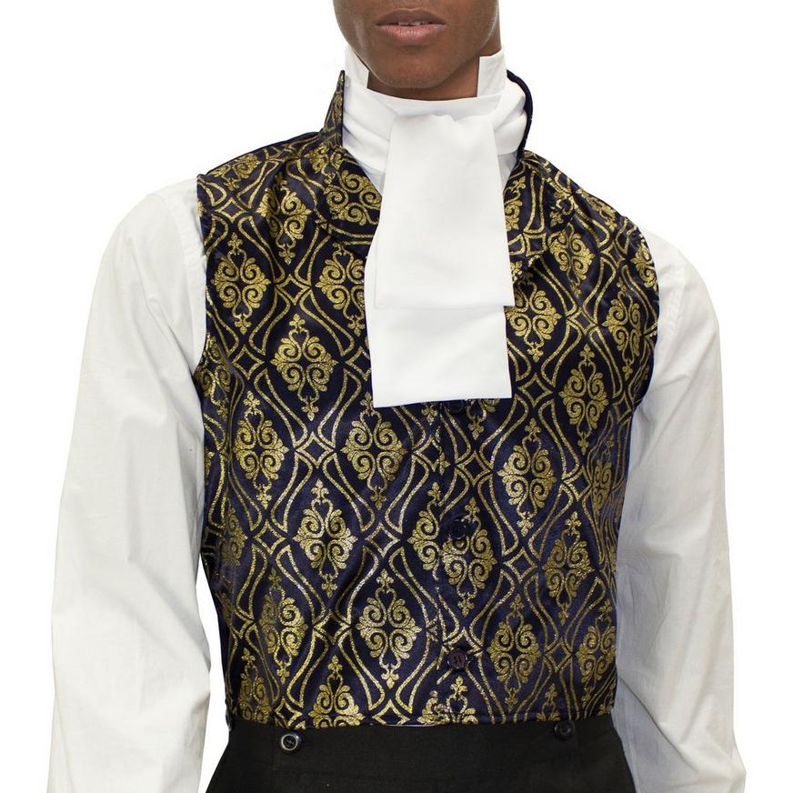 Adult Navy and Gold Baroque Satin Vest, Regency Romance - L/XL