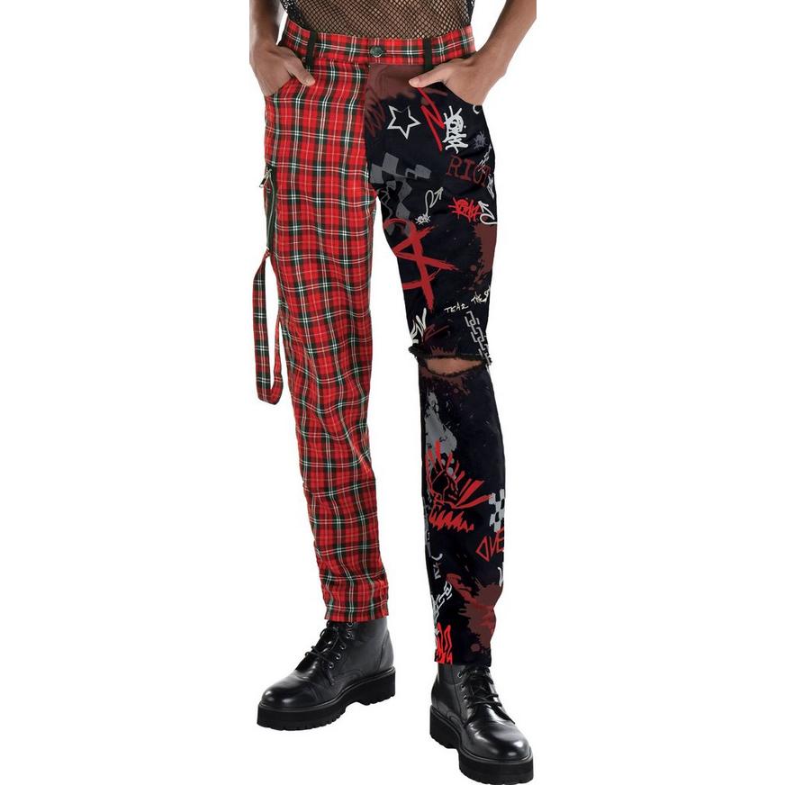 Adult Punk Pants, Red Plaid and Black - S/M