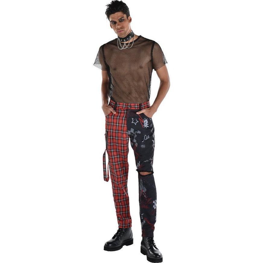 Adult Punk Pants, Red Plaid and Black - S/M