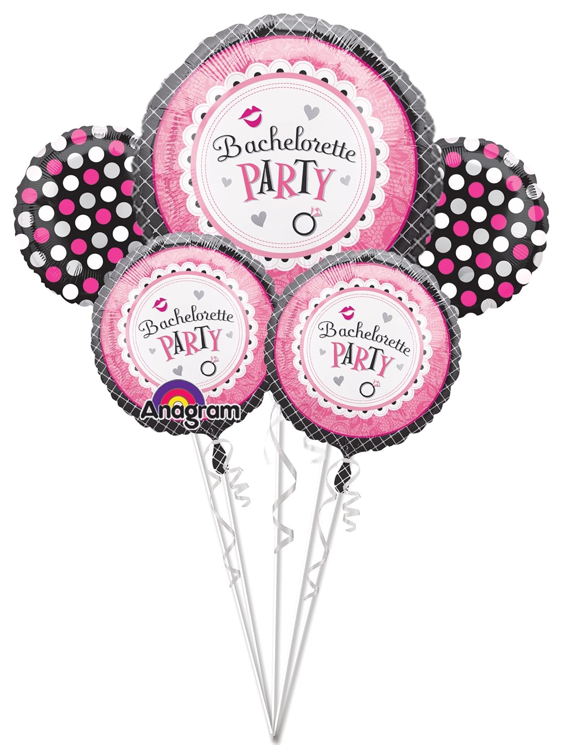Bachelorette Party Balloon Bouquet – 5 Piece Foil Helium Balloons by Anagram