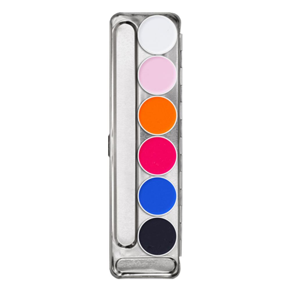 Kryolan Aquacolor UV-Dayglow Neo Palette 6 Colors (retailer photo, SKU-matched)
