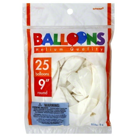 9" White Solid Color Latex Balloons - White, 20 pieces 