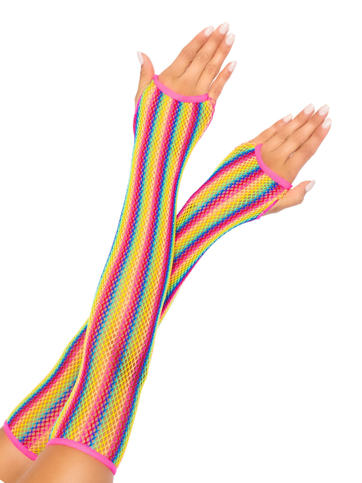 Rainbow Net Fingerless Arm Warmer Gloves Multicolor