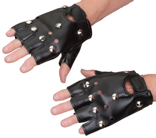 Black Vinyl Studded Punk Gloves