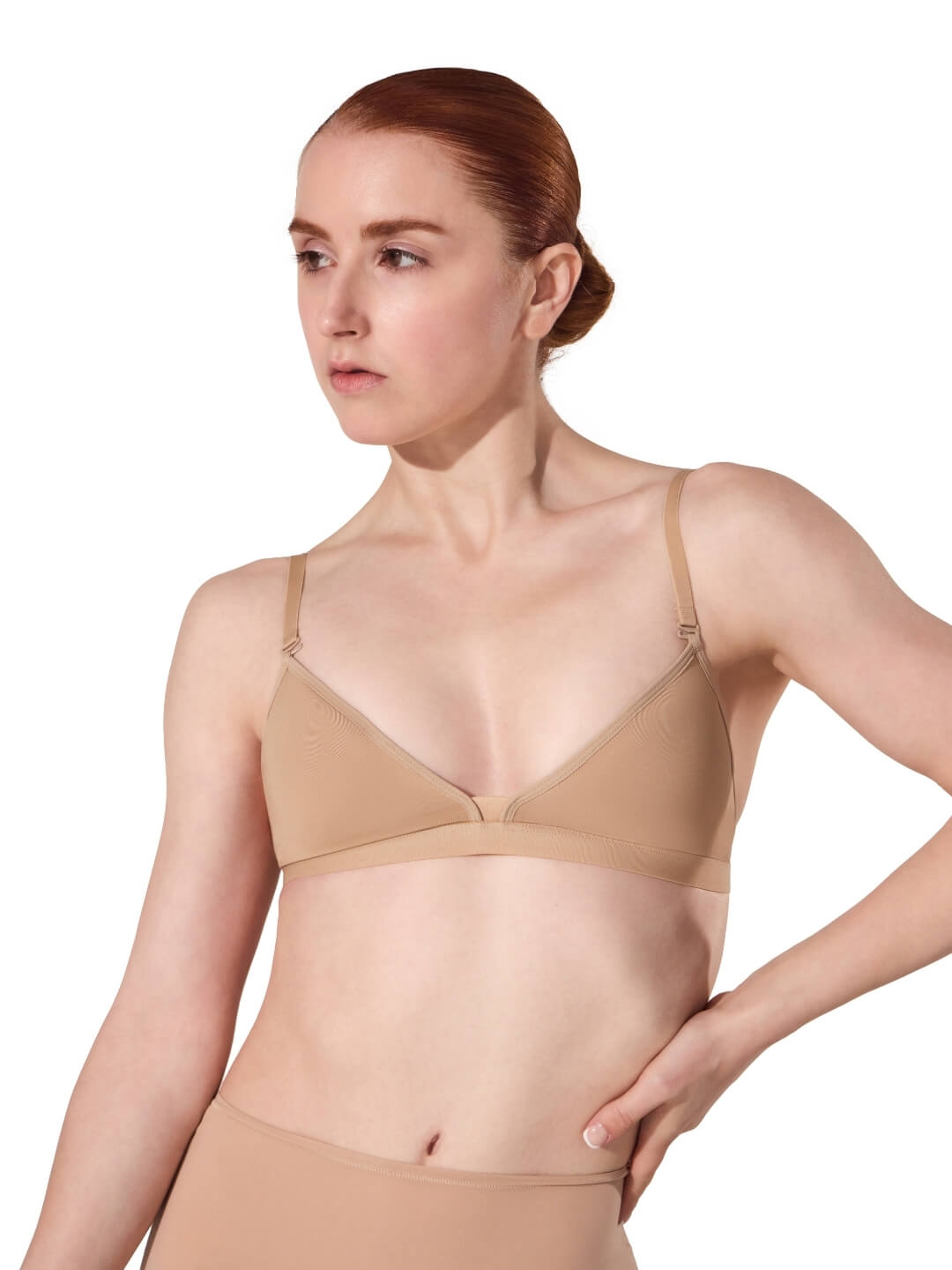 Deep Neck Clear Back Bra - Nude