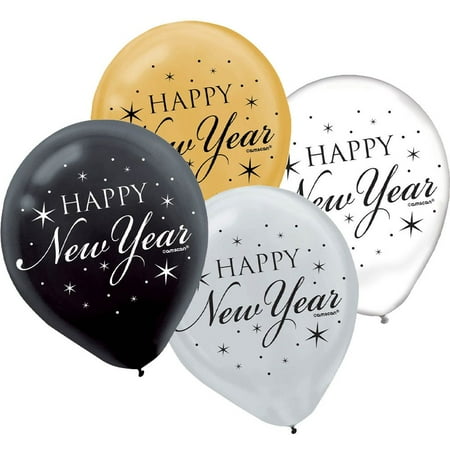 12" Party Latex Balloons - Black, Silver, Gold, 15 pieces 