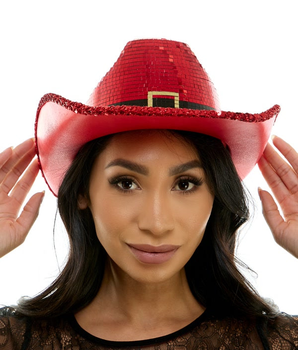 Red Mirror Disco Cowboy Hat