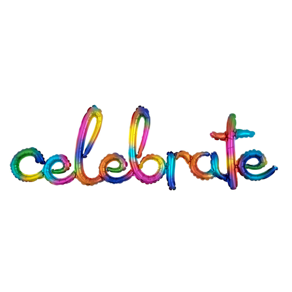 59" Script Phrase "Celebrate" Air-Filled Foil Balloon - Rainbow Splash