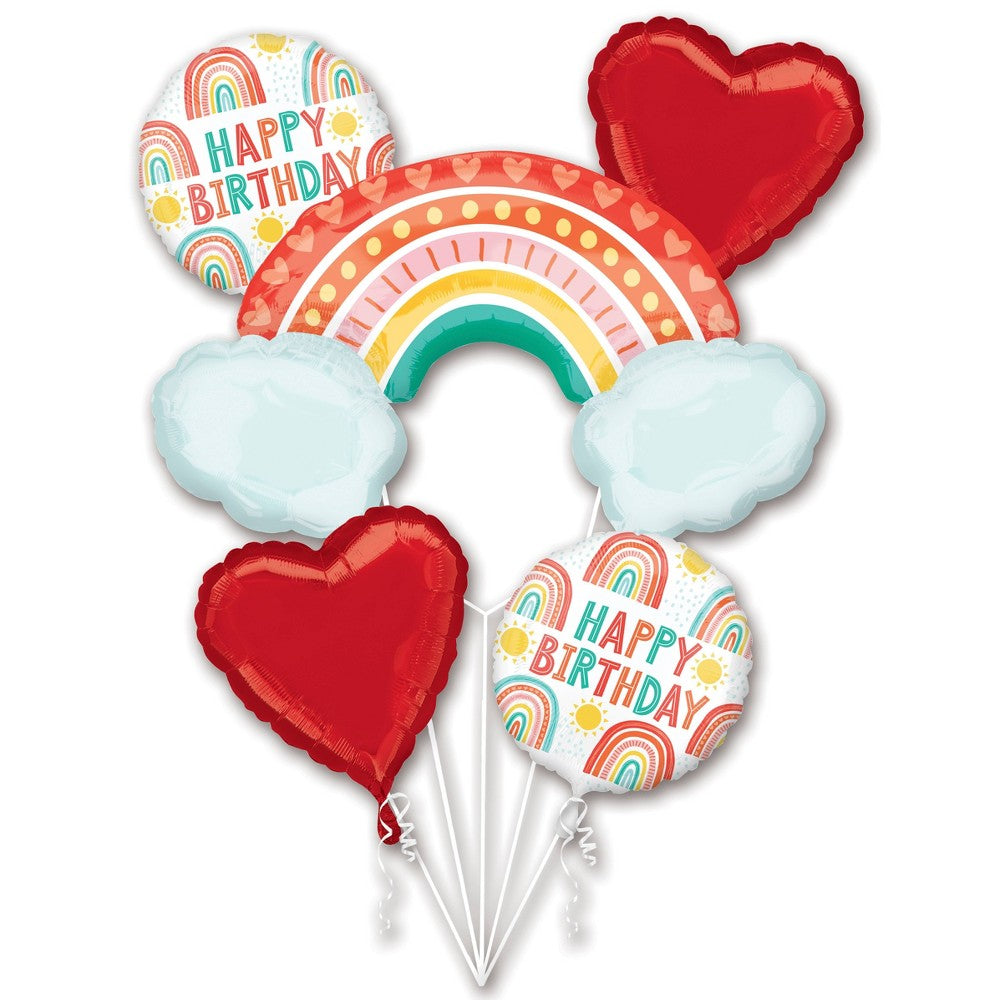 Retro Rainbow Birthday Balloon Bouquet - 5 Pieces