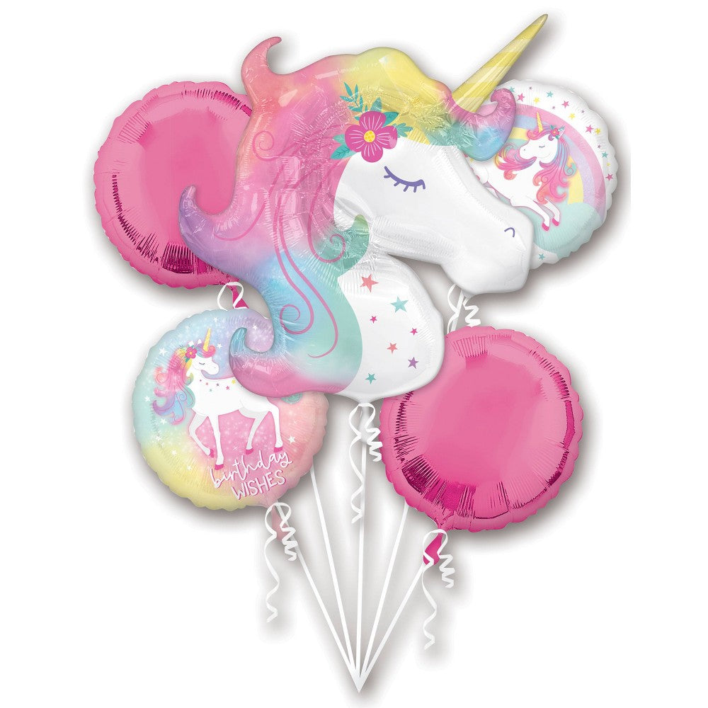 Enchanted Unicorn Birthday Balloon Bouquet - 5 Pieces