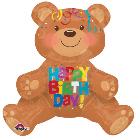 19" Happy Birthday Bear Air-Filled Sitter Balloon
