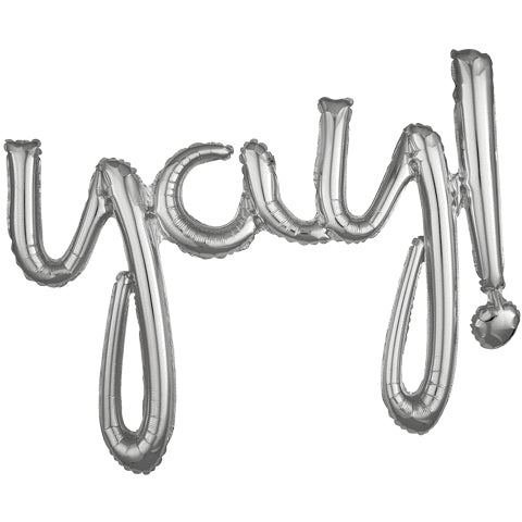 39" Script Phrase "Yay" Air-Filled Foil Balloon - Silver