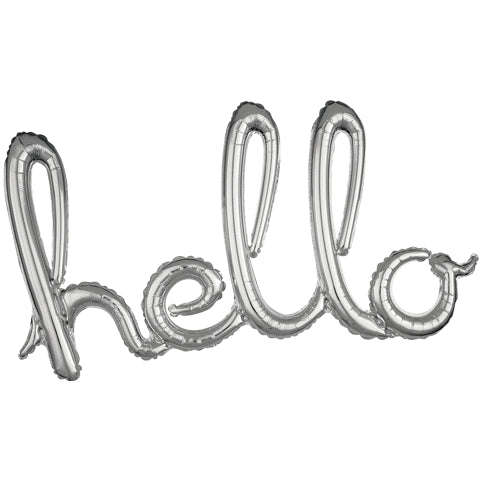 39" Script Phrase "Hello" Air-Filled Foil Balloon - Silver