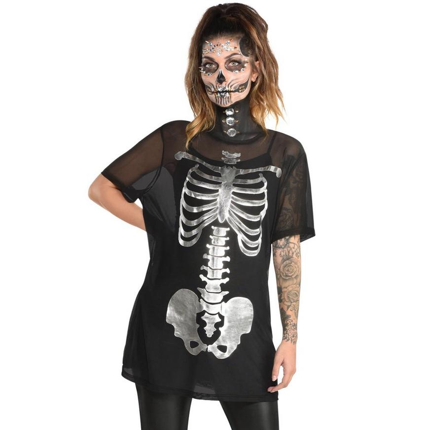 Women's Metallic Skeleton Mesh T-Shirt Dress - Women's Standard Size