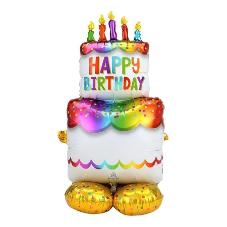 53" Happy Birthday Cake AirLoonz® Balloon – Self-Standing Air-Filled Party Decor