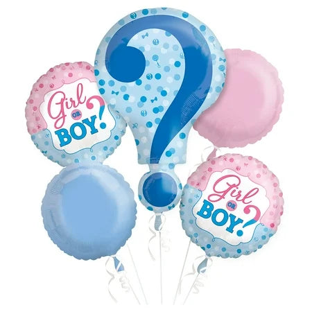 Gender Reveal Balloon Bouquet – 5 Piece Foil Set | Girl or Boy? Baby Shower Decoration