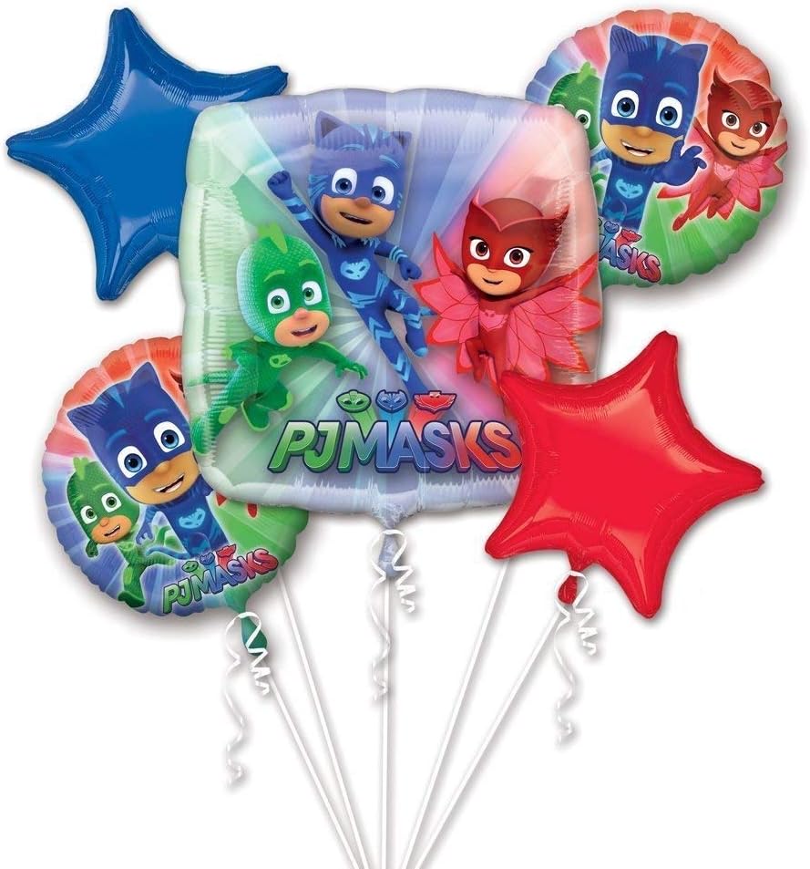 PJ Masks Balloon Bouquet – 5 Piece Foil Party Decoration | Licensed PJ Masks Birthday Balloons