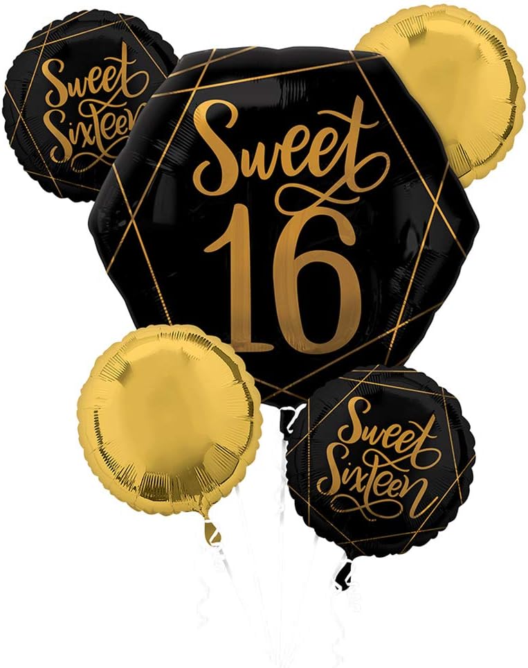Elegant Sweet Sixteen Balloon Bouquet – 5 Piece Foil Set