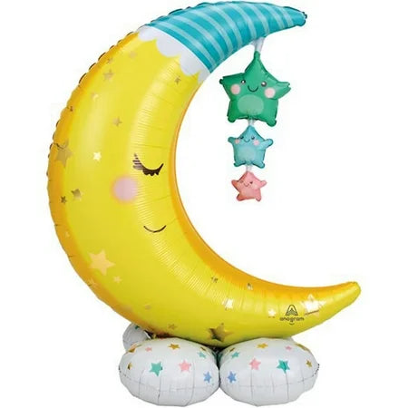 55" Baby Shower Moon & Stars AirLoonz® Balloon – Self-Standing Air-Filled Baby Party Decor