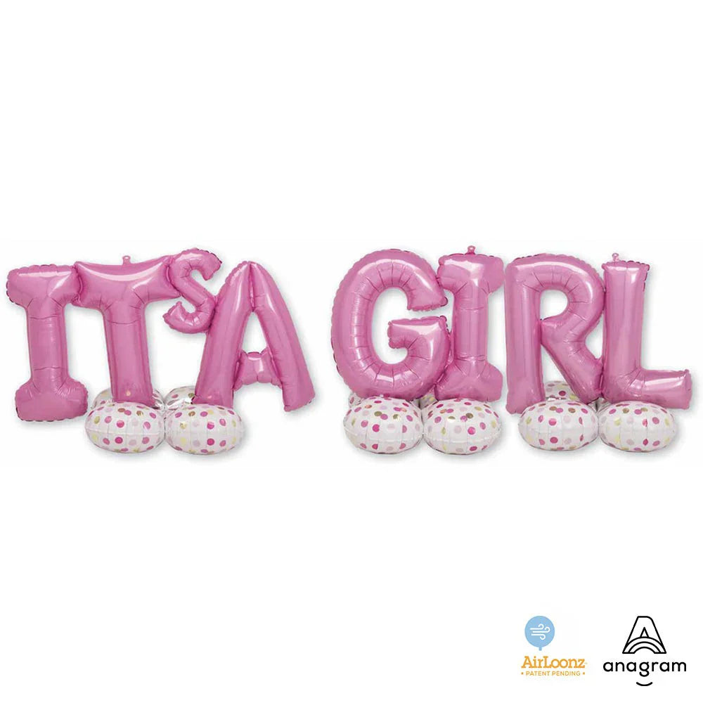 106" It’s a Girl AirLoonz® Phrase Kit – Giant Self-Standing Baby Shower Balloon Set (No Helium Needed)
