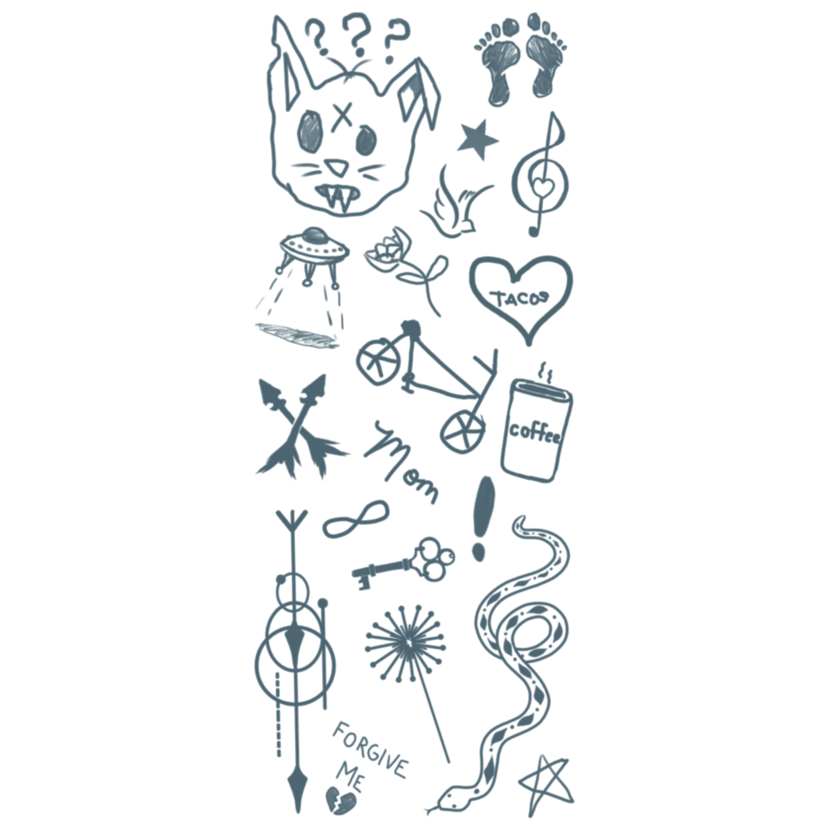 Hipster Character Temporary Tattoos - tattoo sheet