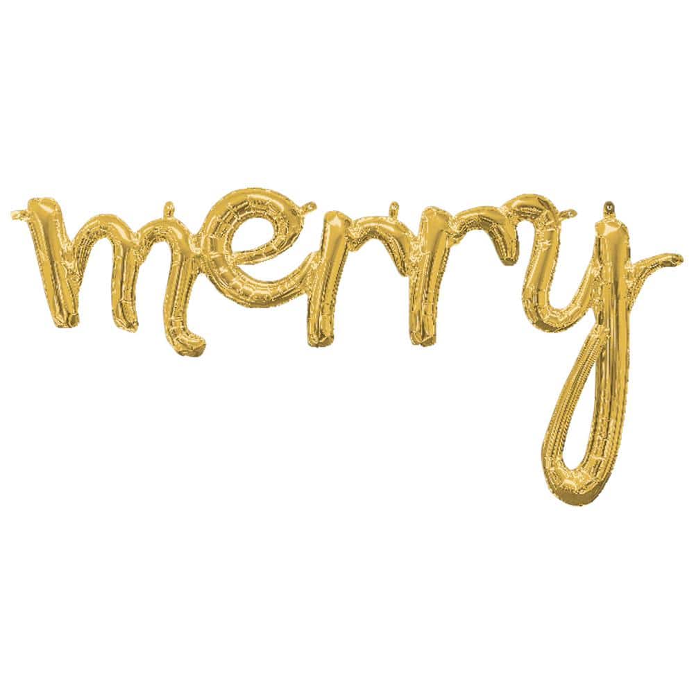 40" Script Phrase "Merry" Air-Filled Foil Balloon - Gold