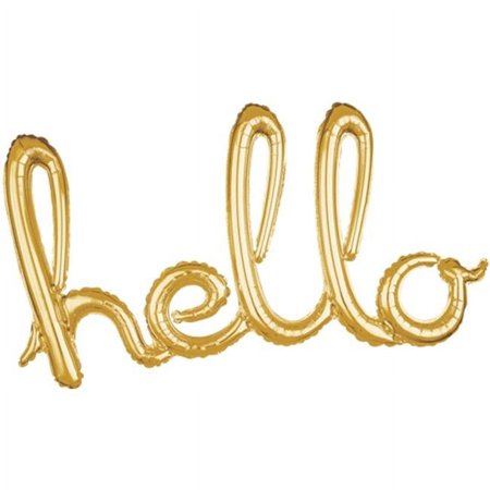 39" Script Phrase "Hello" Air-Filled Foil Balloon - Gold