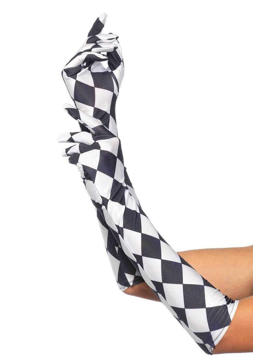 Satin Harlequin Elbow Length Gloves Black/White